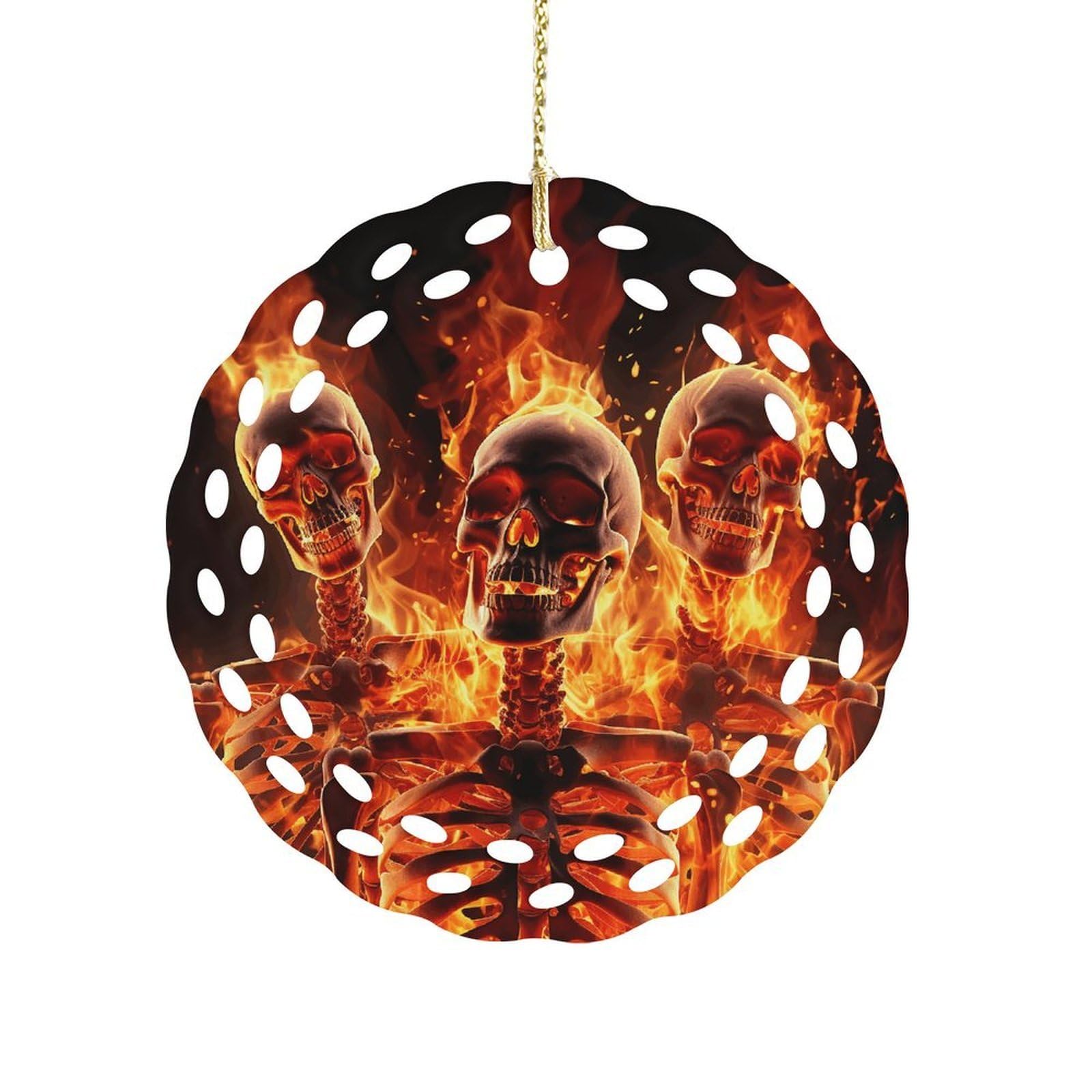 Fodpand Women's Style Fire Skeletons Ceramic Ornament For Home Decor 3.2" Round Tree Decoration Christmas Ornaments For Men Double-Sided Design