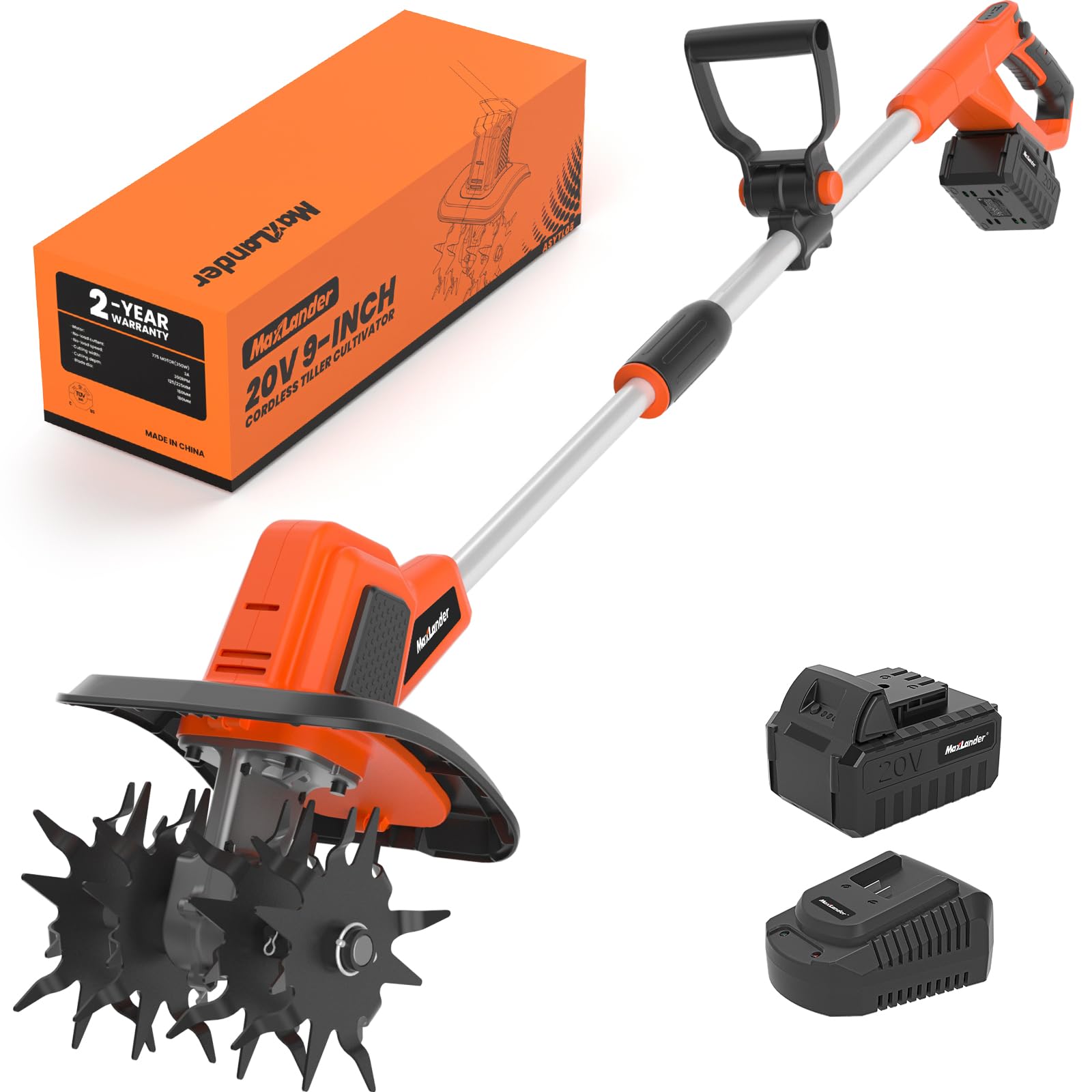 MAXLANDER 20V Electric Cordless Tiller with 4.0Ah Battery and Charger 20V Cordless Tiller