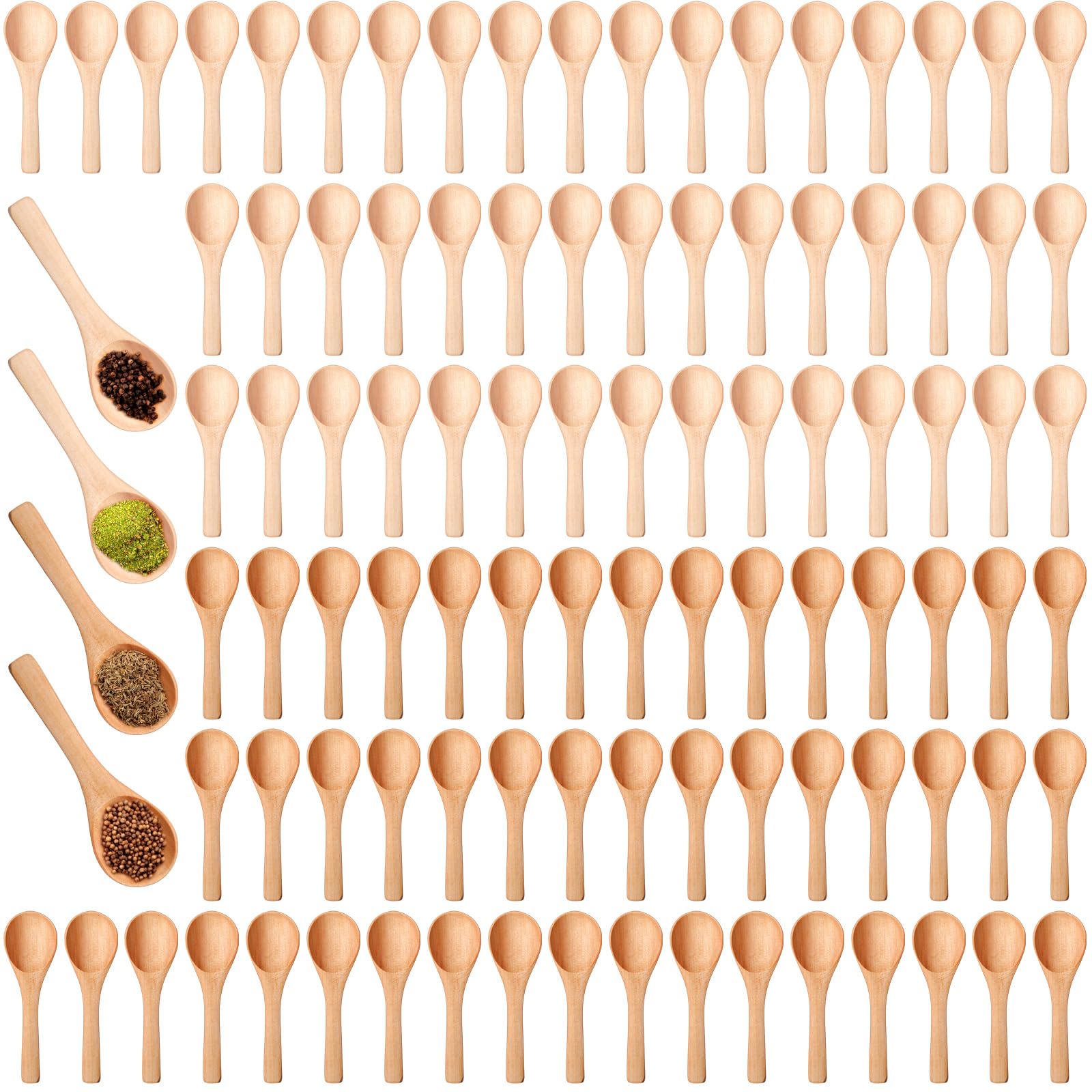 Boao 100 Pcs Small Wooden Spoons, 3.5'' L Mini Spoon for Honey, Sugar, Salt