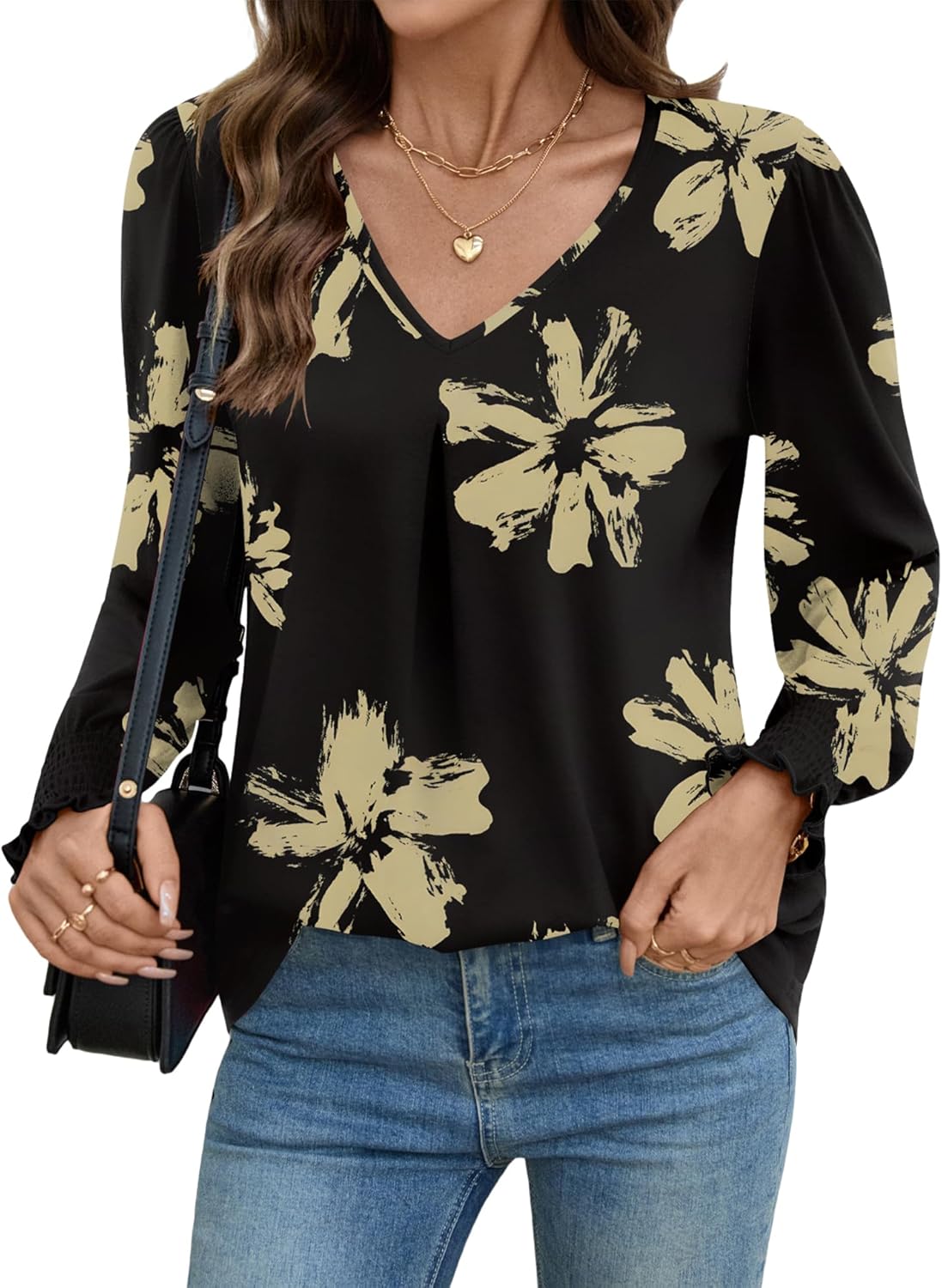 AKEWEI Women's Blouse V Neck Long Sleeve Tops 2026 Spring Loose Dressy Casual Shirts - Image 2