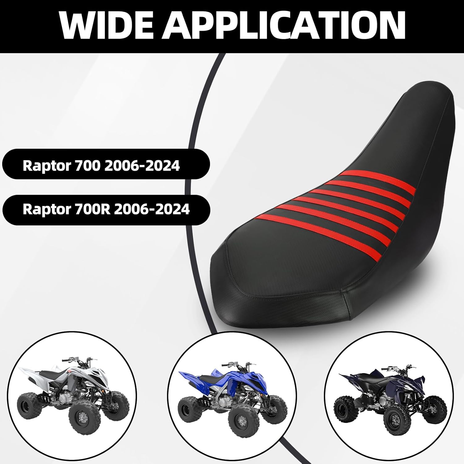 ATV Seat Cover Non-Slip Soft Waterproof for Raptor 700 700R 2006-2024, High Elastic Leather Red