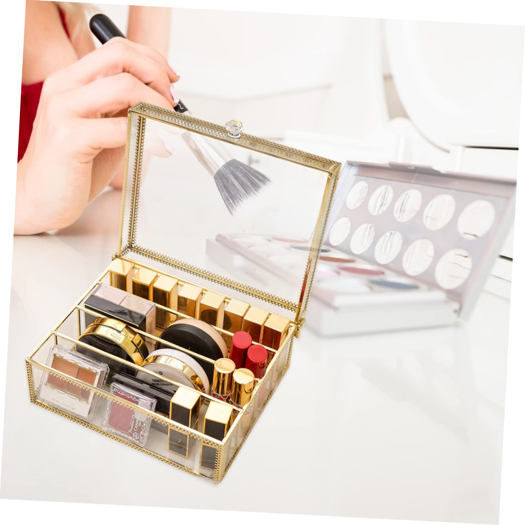 Alliage Boîte de Rangement Maquillage et Verre Couvercle
