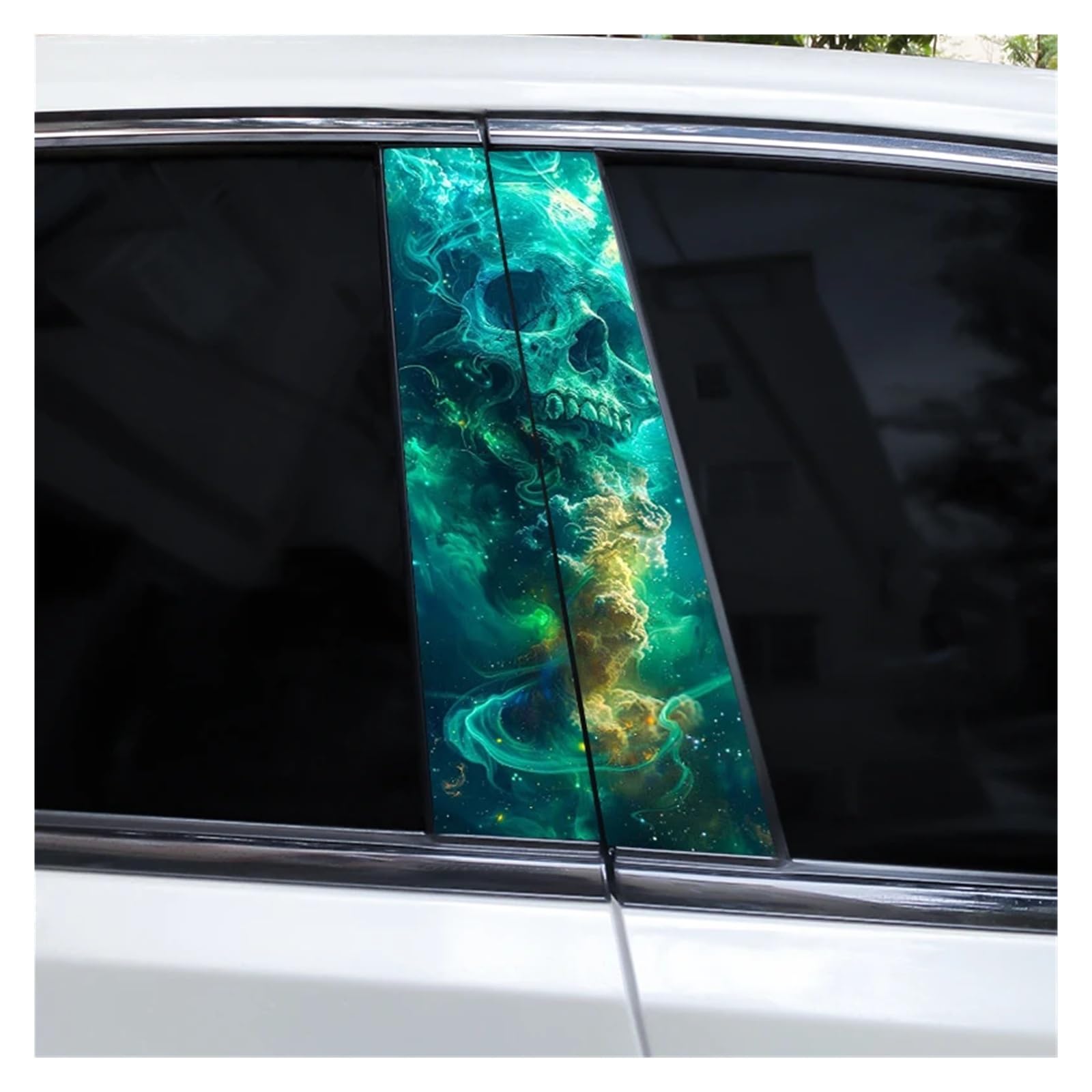 Car Side Decals 2pcs Colorful Smoke Skull Car B-Pillar Stickers Waterproof Scratch Cover Center Column Decal(Style A)