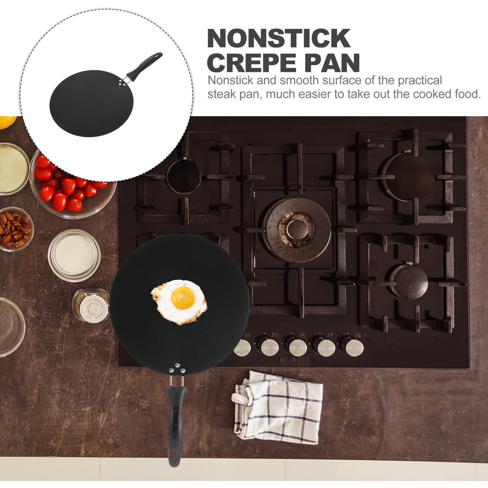 SUPVOX Padella Antiaderente per Crepes con Manico, Ferro Nero | Facile da Pulire, Uso Domestico e Ristorante, Formato Piano per Omelette e Tortilla