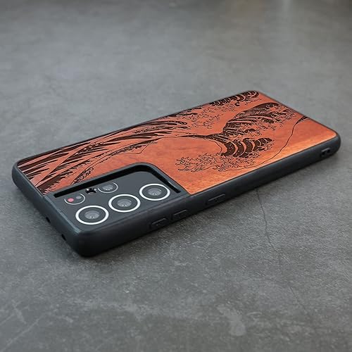 Miniatura 5 de Carveit Funda de madera para Galaxy S21 Ultra madera real dura y TPU suave a prueba de golpes, funda protectora de madera única híbrida compatible