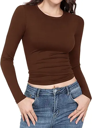 Long Sleeve Shirts for women-Underscrub Crew Neck Slim Fit Basic Tops for Teens Workout Going Out Y2K Fall Fashion 2025