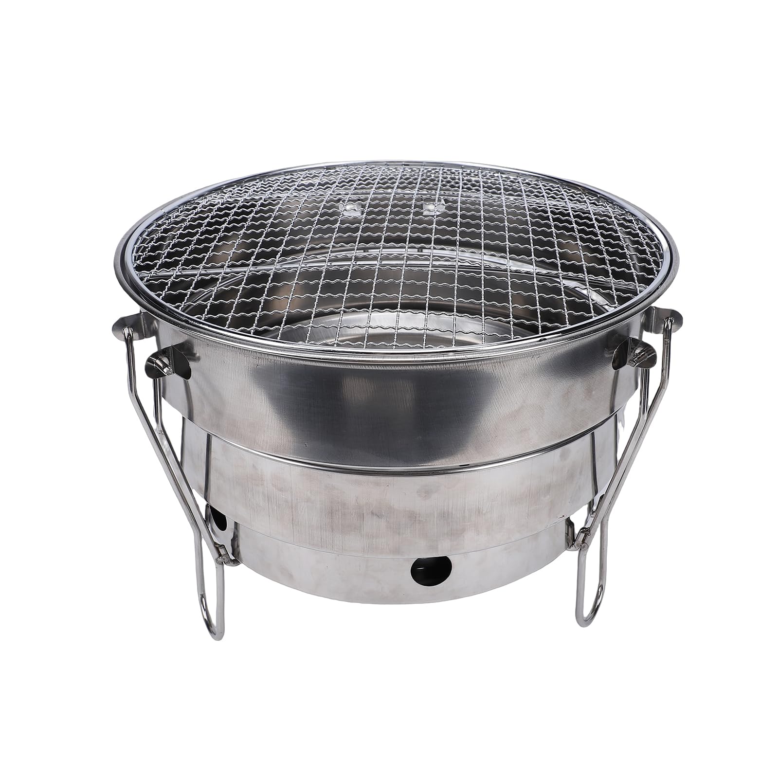 SIXRUN Griglia a Carbonella Portatile, Griglia per Barbecue Pieghevole in Acciaio Inox da 29 Cm con Vassoio per Carbonella da Incasso, Borsa Piatta per il Trasporto, per Campeggio, Picnic, Cucina in