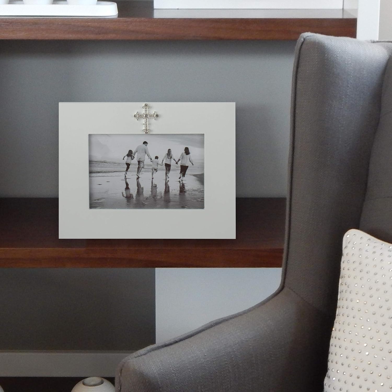 Roman White Picture Frame with Cross Holds 4 x 6 Photo