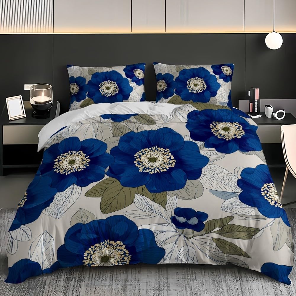 3-częściowy komplet pościeli 155 x 220 cm, z 2 poszewkami na poduszkę 80 x 80 cm, niebieska, poszewka na kołdrę z mikrofibry, z zamkiem błyskawicznym, nie wymaga prasowania i miękka