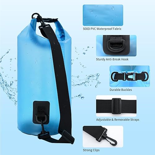 Miniatura 4 de Bolsa seca impermeable para mujeres y hombres, bolsa de almacenamiento ligera y seca de 10 L15 L, saco flotante con funda impermeable para teléfono,