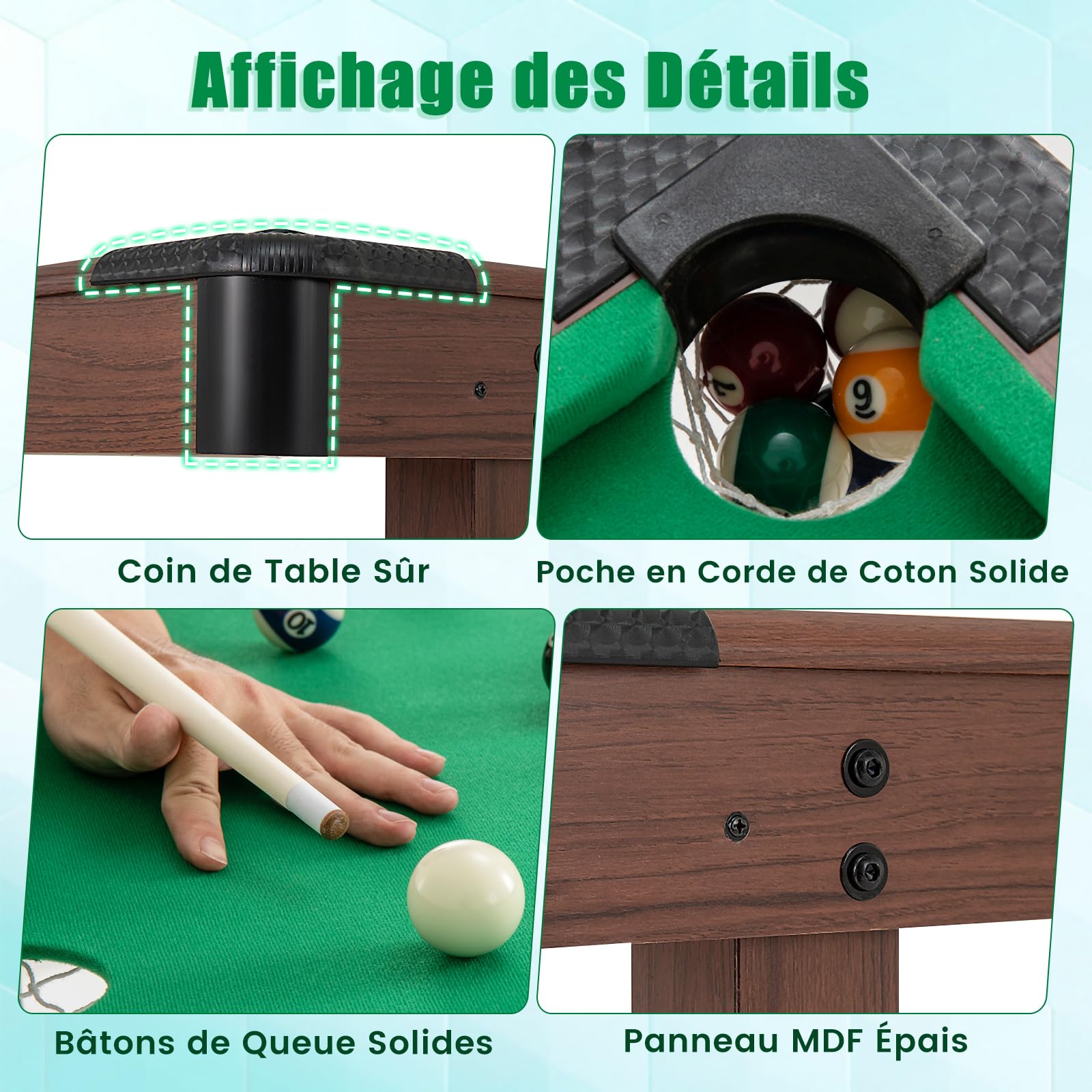 DREAMADE Table de Billard de 122 CM, Mini Table de Billard avec Ensemble Complet de Boules, 2 Queues, Craies, Brosse, Triangle, Table de Billard Gain de Place pour Salle Familiale, Salle de Jeu (Vert)