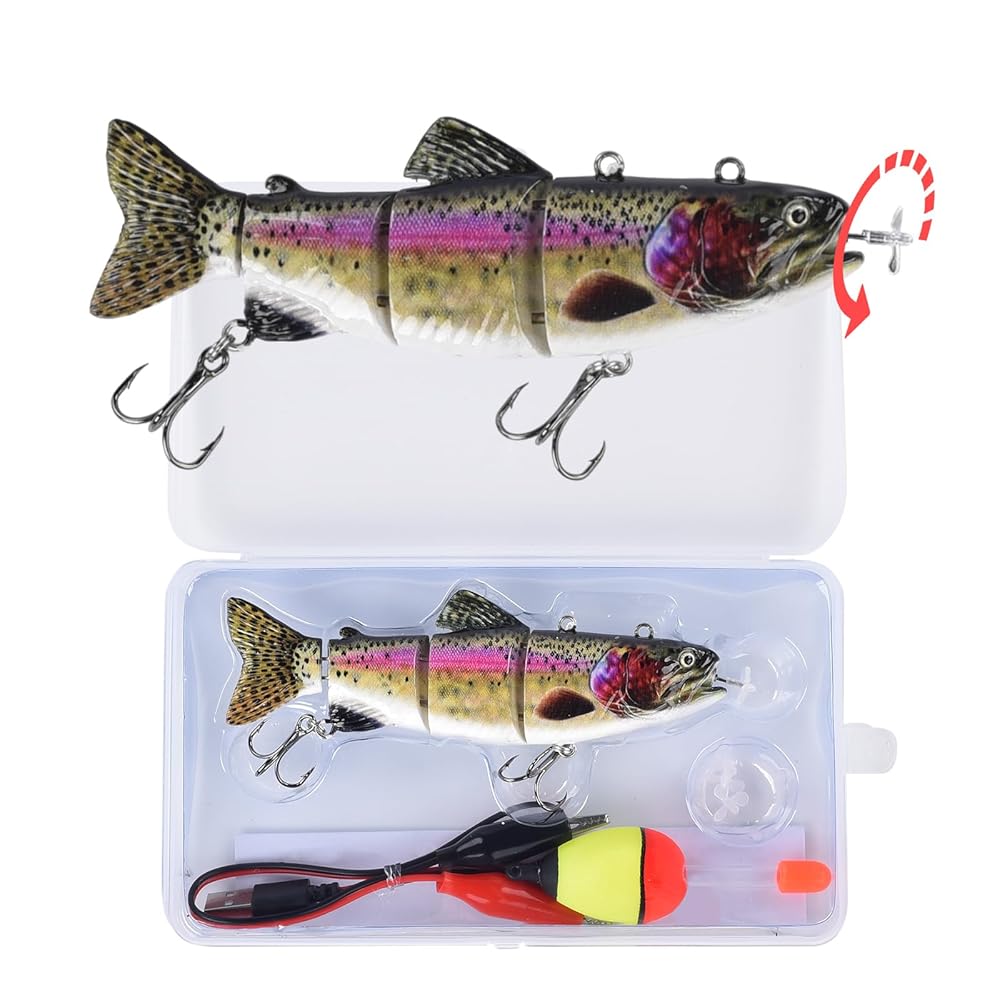 Robotic Swimming Fishing Electric Lures 5.12 USB Rechargeable LED Light Wobbler Multi Jointed Swimbaits Hard Lures Fishing Tackle (Rainbow Shad)