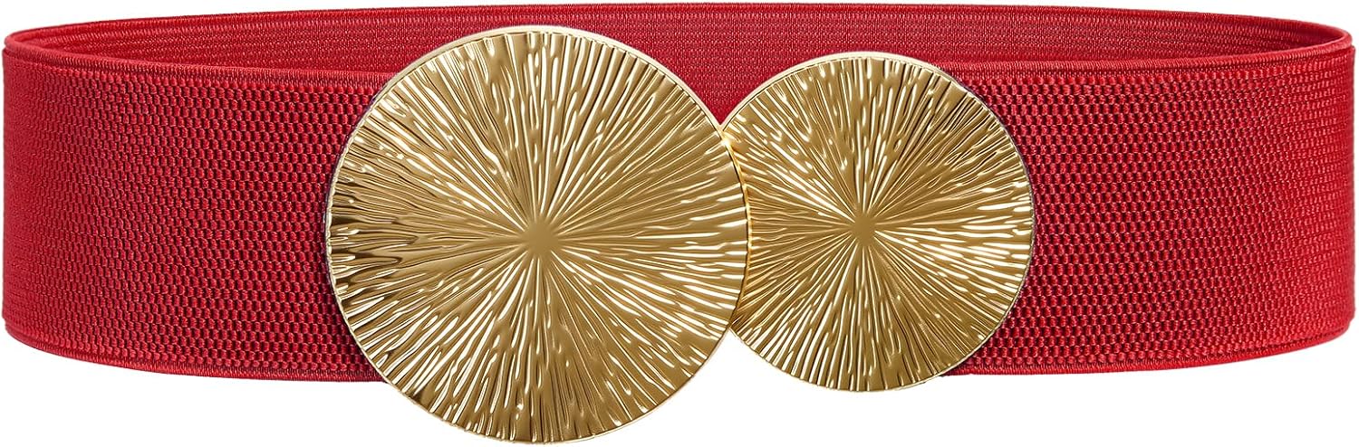 Women Wide Elastic Belts for Dresses Fashion Stretchy Waist Belts Ladies Cinch Belts with Gold/Silver Buckle