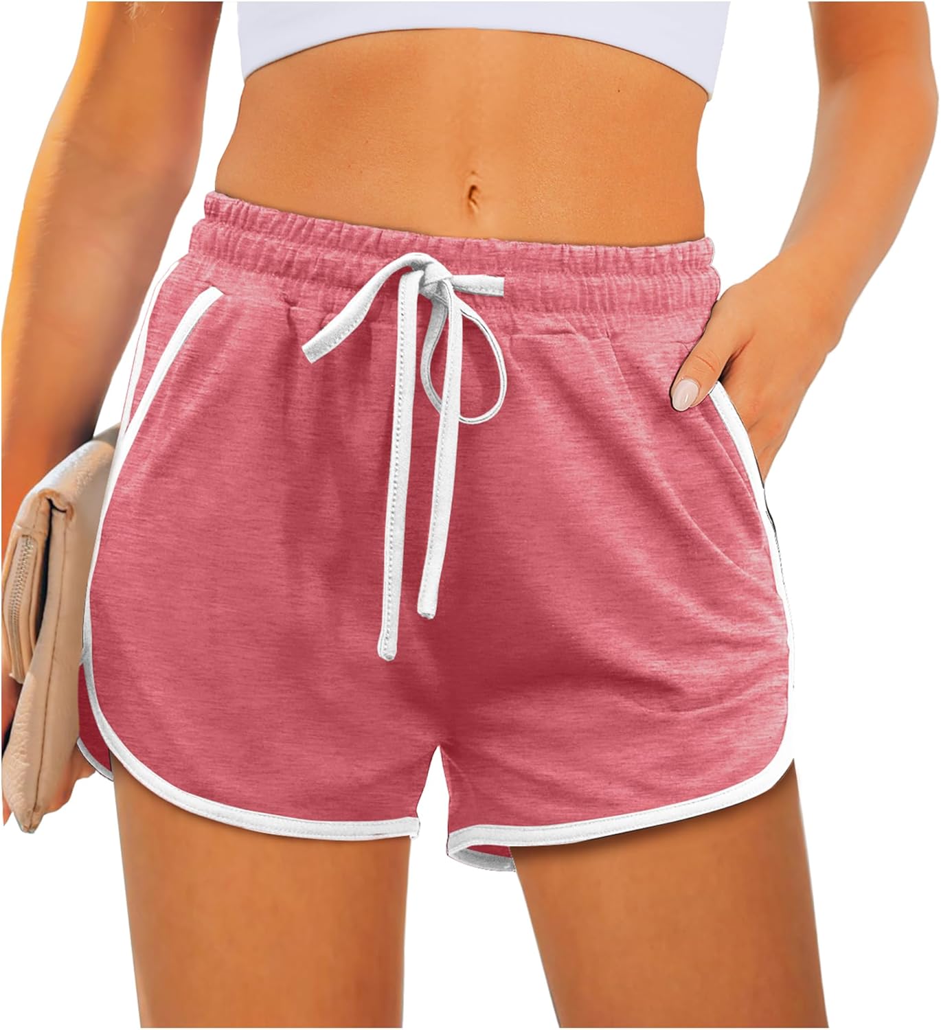 Aloodor Womens Athletic Shorts Running Dolphin Shorts with Pockets and Drawstring - Image 2