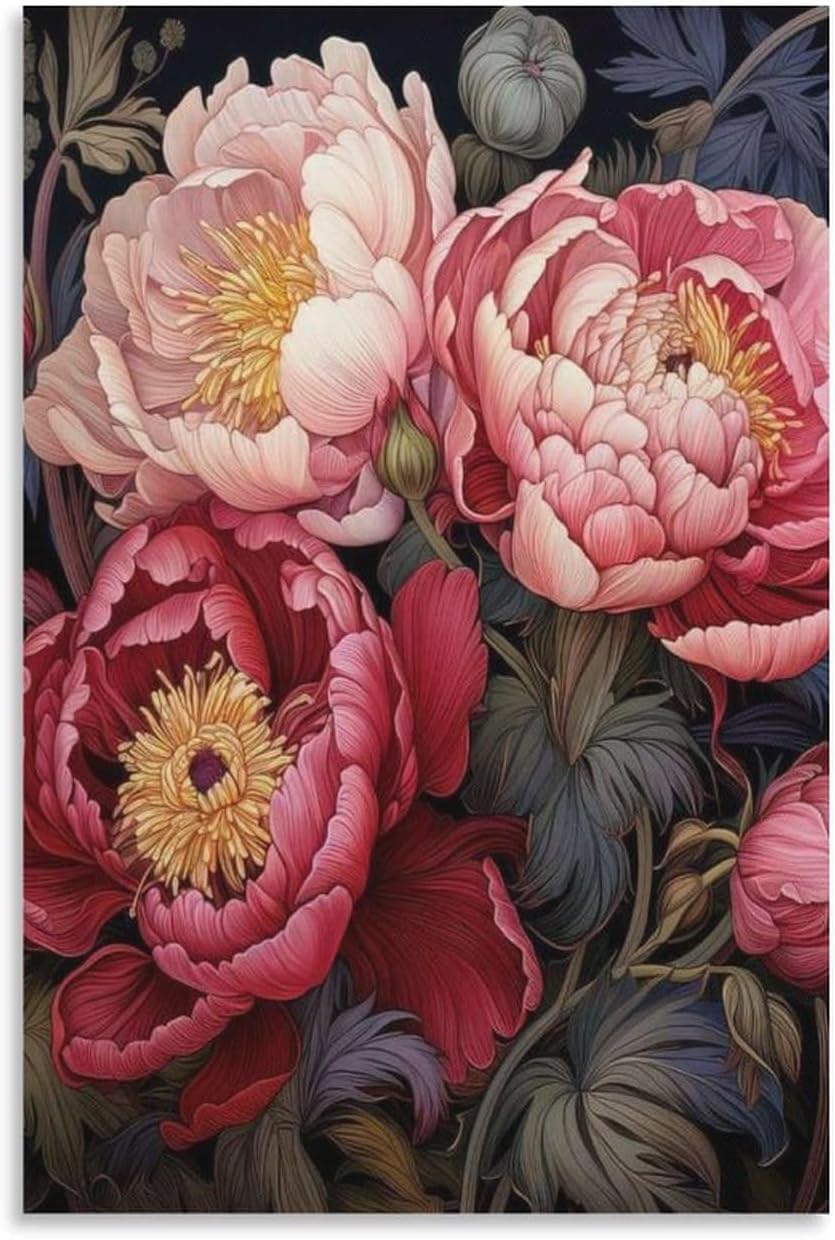 Orjdjz Wxkbl Pink William Morris Peony Flower Exhibition Canvas Wall Art William Morris Prints Retro Painting For Home Wall Picture Decor 40X55cm Frameless