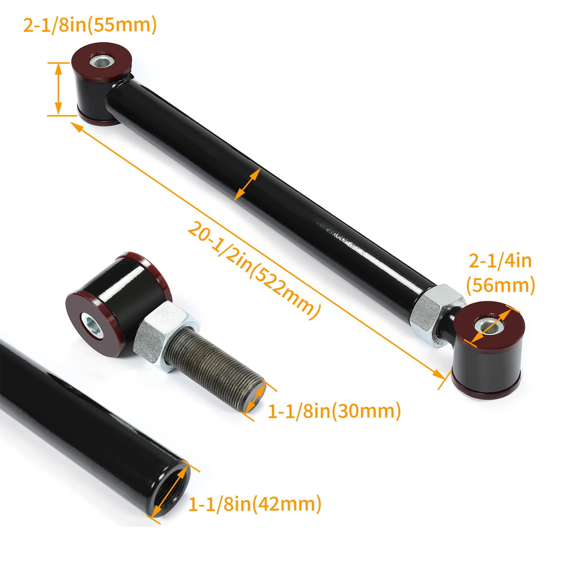 HECASA Adjustable 0-6" Front Control Arms Compatible with 1994-2009 Dodge Ram 1500 2500 3500 4x4 Upper & Lower Suspension Control Arm Kit (Black)