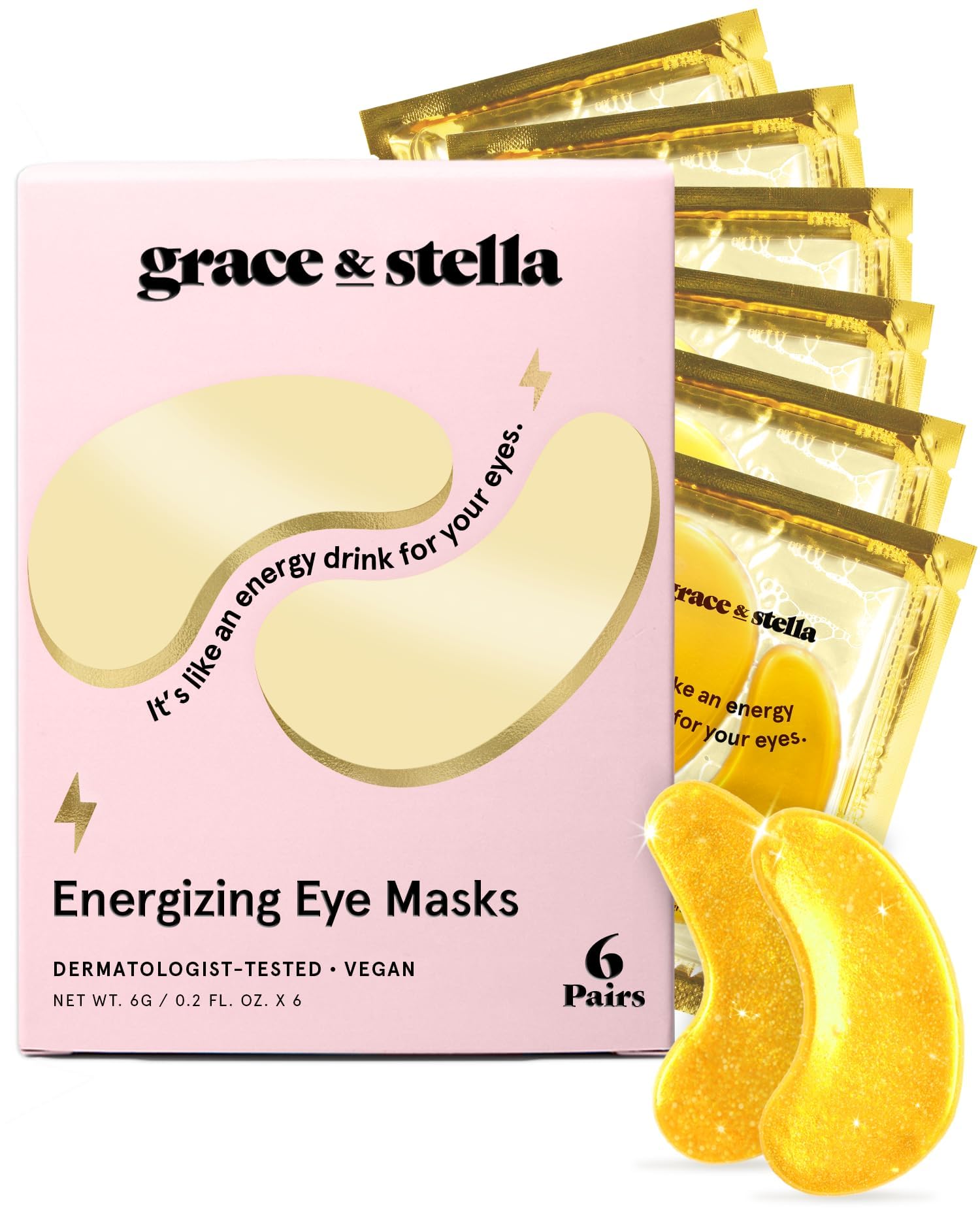 grace & stella Award Winning Under Eye Mask 6 Pairs, Gold | Vegan Gel Eye Patches for Dark Circles & Puffy Eyes - main product image