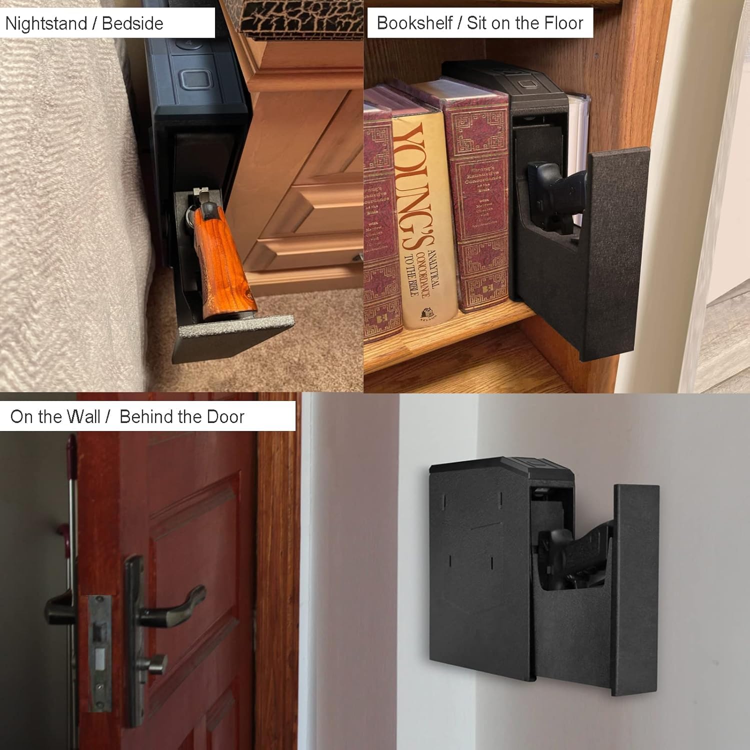 Slider Hidden Handgun Safe, Biometric Fingerprint Smart Pistol Safe for Nightstand, Desk, Bedside - Auto Sliding Door- Fingerprint, PIN Code, KEY Access (Classic)
