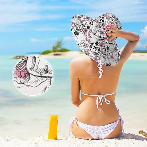 Miniatura 5 de MNSRUU Wide Brim Hats Skull Sun Hat Packable Sun Visors Floppy Summer Beach Hat for UV Protection