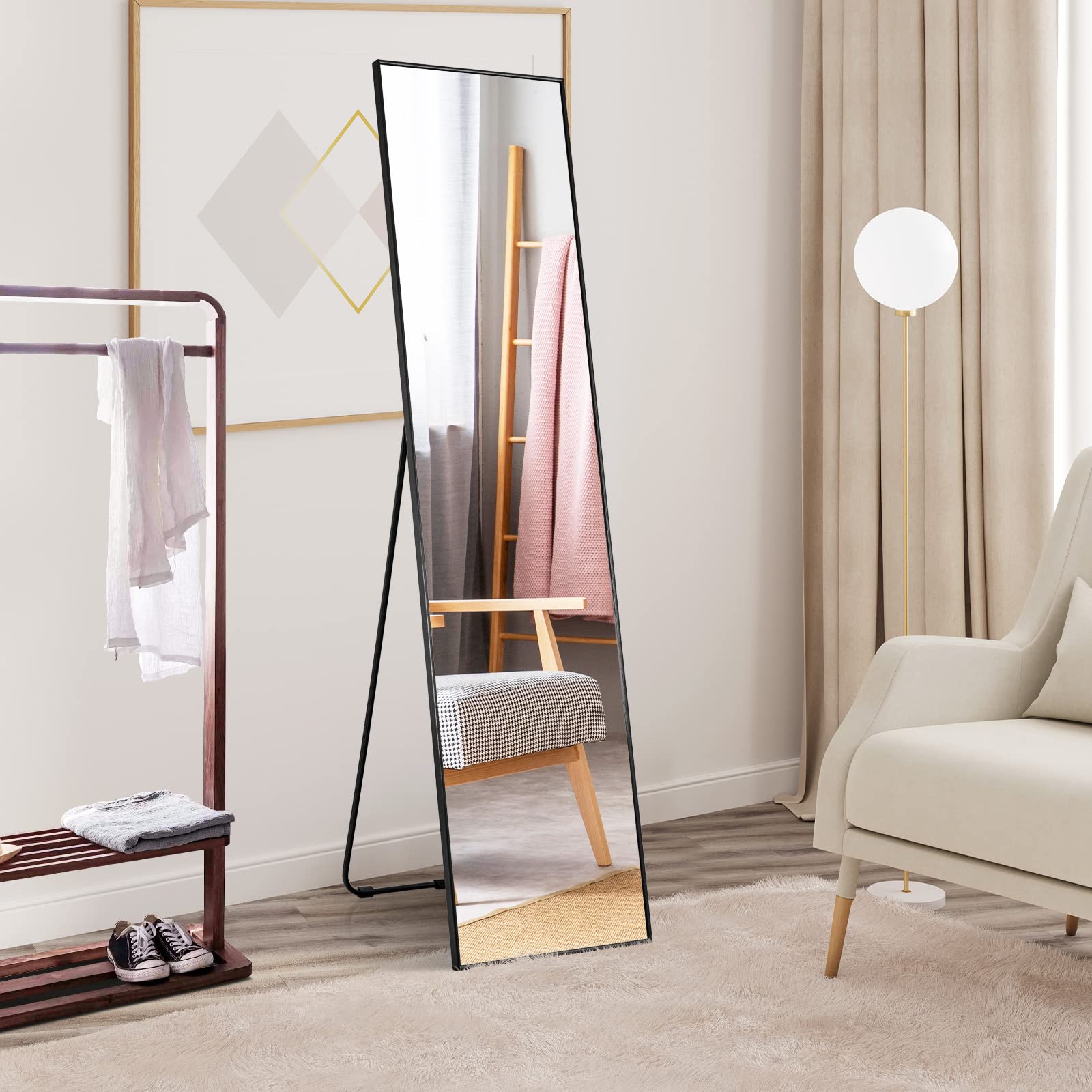 RELAX4LIFE Specchio indipendente 160×40cm, specchio a tutta lunghezza con vetro infrangibile e cornice in lega di alluminio, specchio da parete per soggiorno, camera da letto e guardaroba (nero)