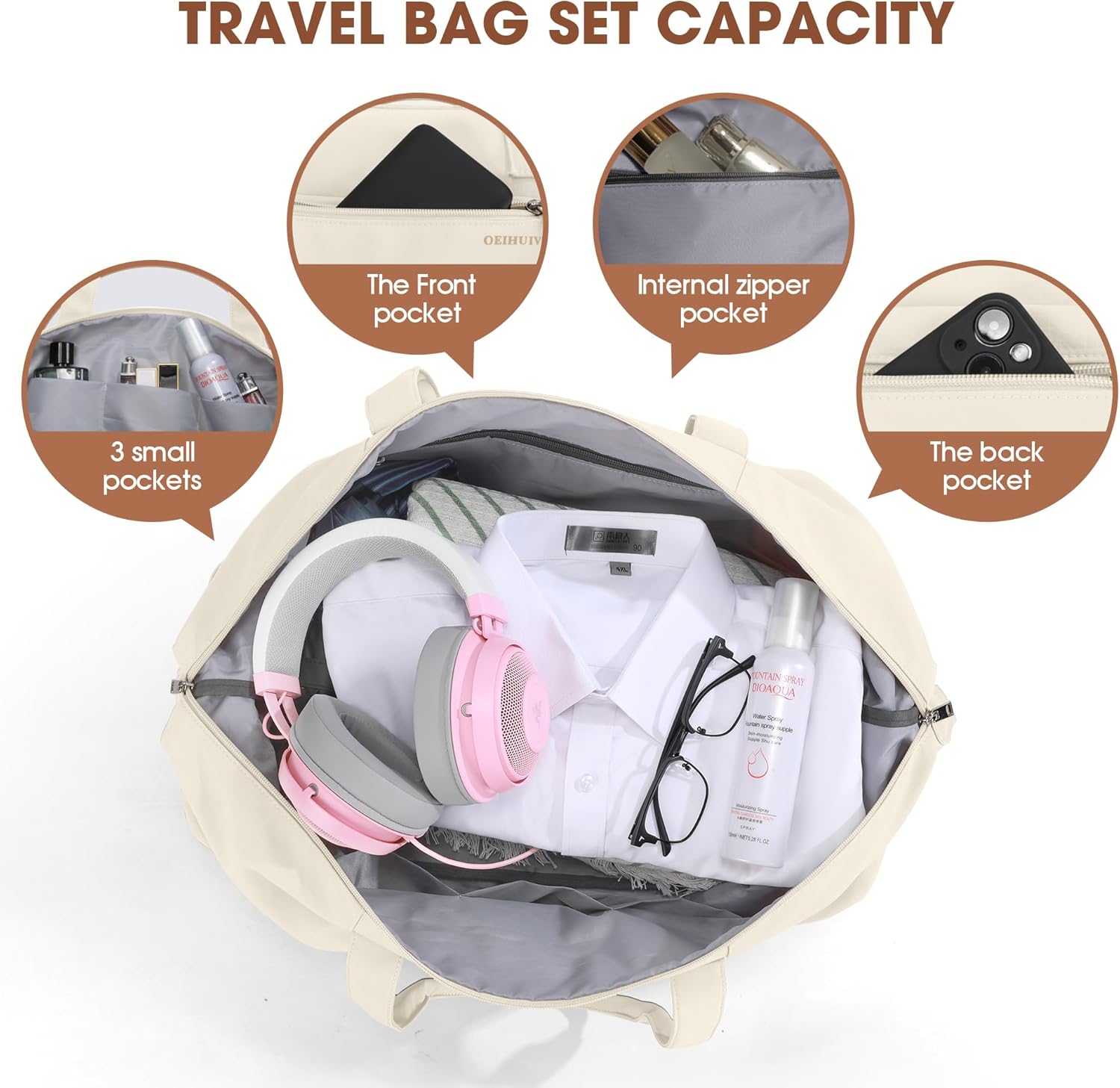 Women's Weekender bag Travel Duffel Bag with Shoe Compartment 21-inch Airline-Approved Carry-On, 2-Piece Overnight Bag Set Personal Item Luggage