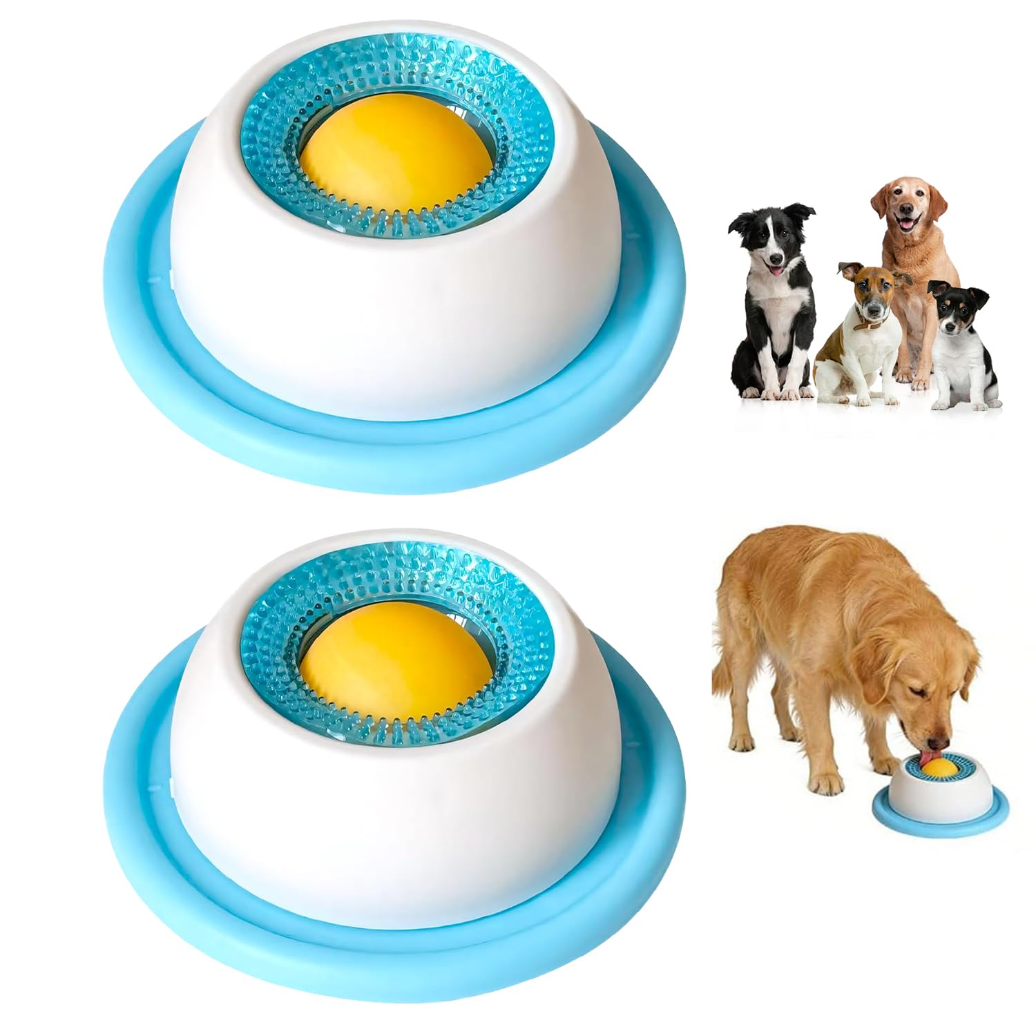 ZyxIon Schleckball Hund, 2Pcs Dog Licking Bowl, Leckspielzeug Hunds für Hunde und Katzen, Schleckball Hund Leckt Futternapf mit Integrierter Drehkugel (Blau)