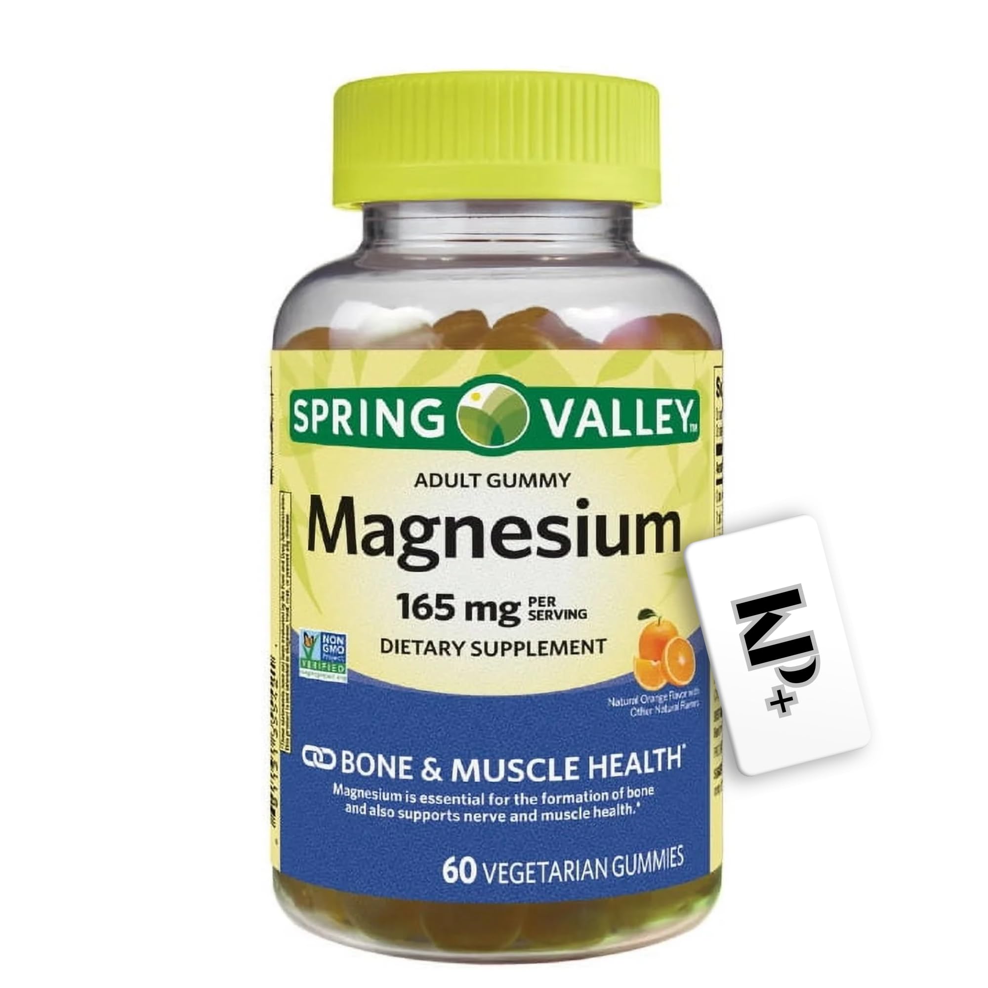 Spring Valley Magnesium Citrate, Magnesium Gummies, Orange Flavor, 165 mg, 60 Count, Magnesium Dietary Supplement + (KP+ Sticker)