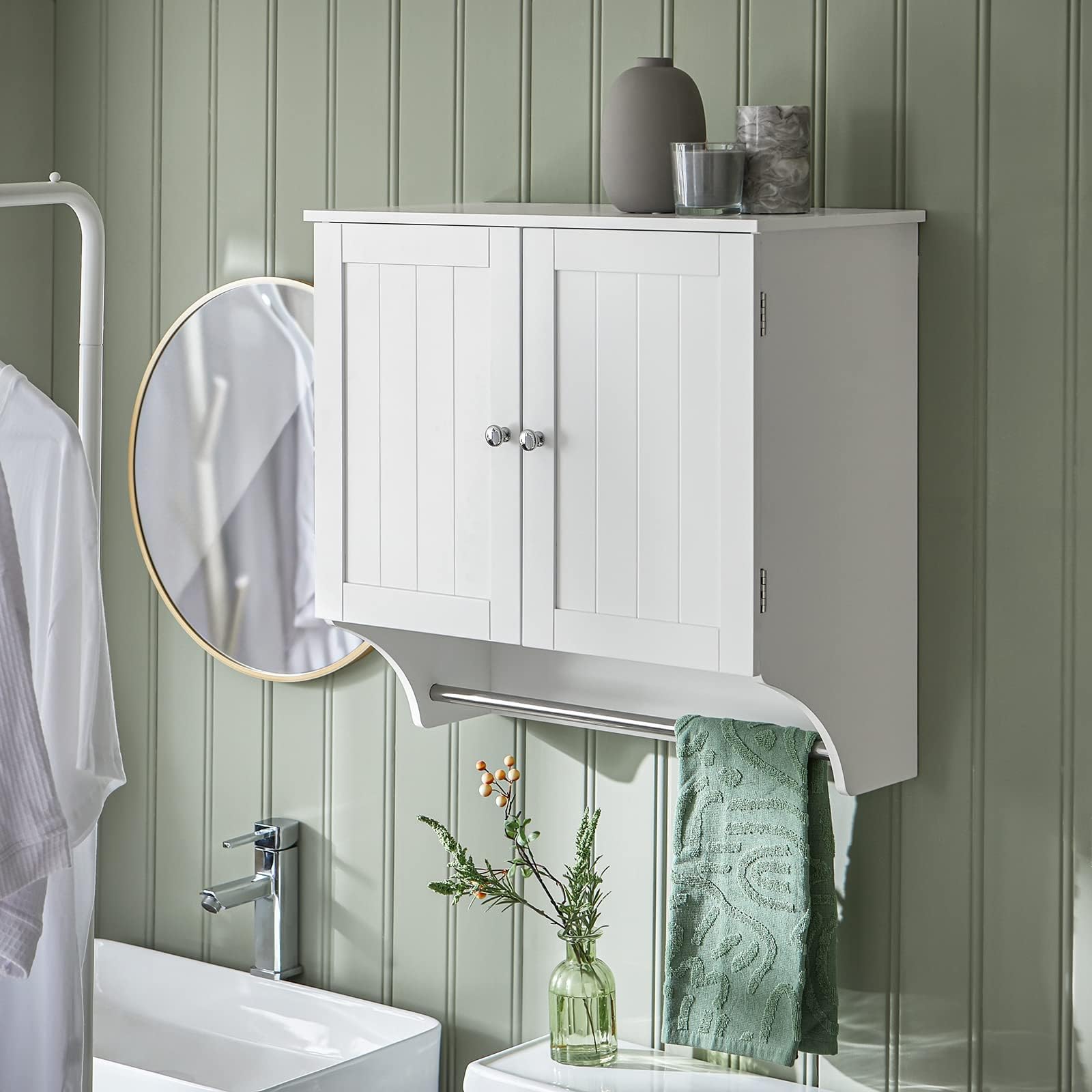 SoBuy Pensile Bagno Mobile Bagno Sospeso con Mensola, Design Salvaspazio, Regali Regolabili, 60x30x60 cm, per Bagni Piccoli e Cucine BZR84-W