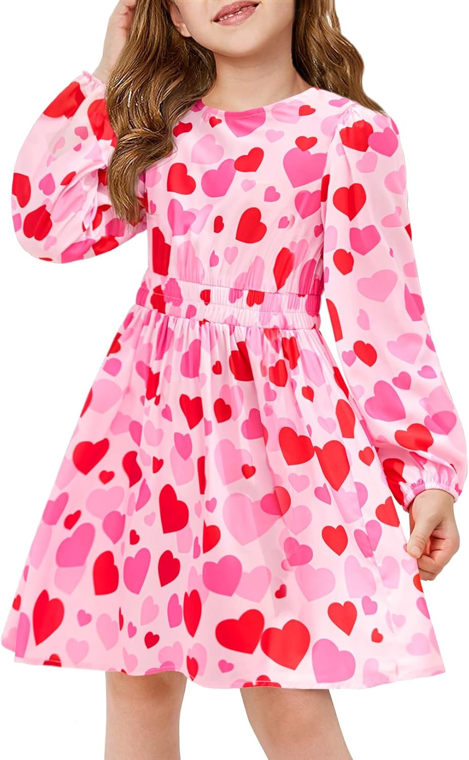 Haloumoning Girls Cute Long Sleeve Fall Dress Kids Floral Holiday Party Smocked Waist A Line Midi Dresses 5-14 Years