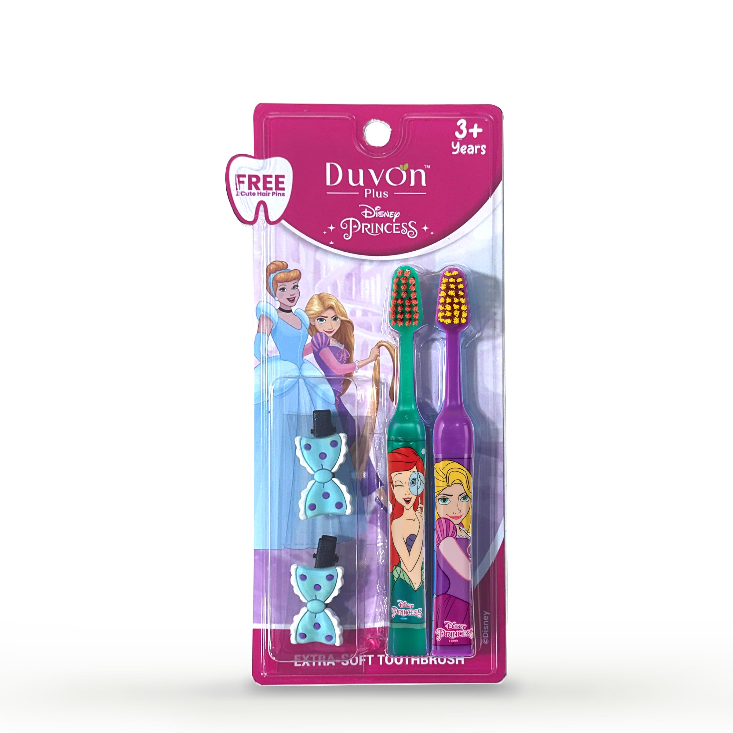 Duvon Plus x Disney Princess Toothbrush Set | Tangled and Ariel | 2 Brushes + 2 Hair Pins Free-image-32
