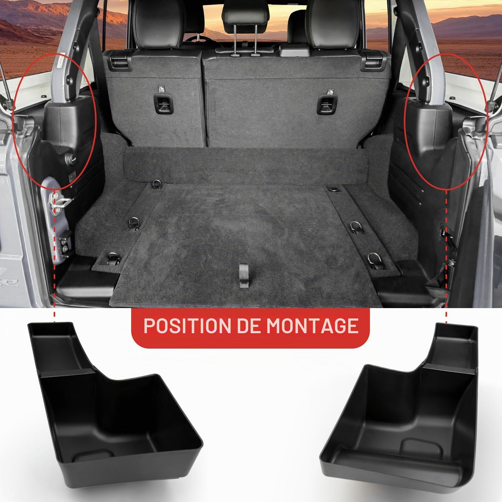 Bac de rangement de roue pour Jeep Wrangler JL JLU 4XE 2018 à 2023 - Plateau de rangement latéral pour accessoires de porte Wrangler JL 4 portes (gauche + droite, ne convient pas au modèle 2024)