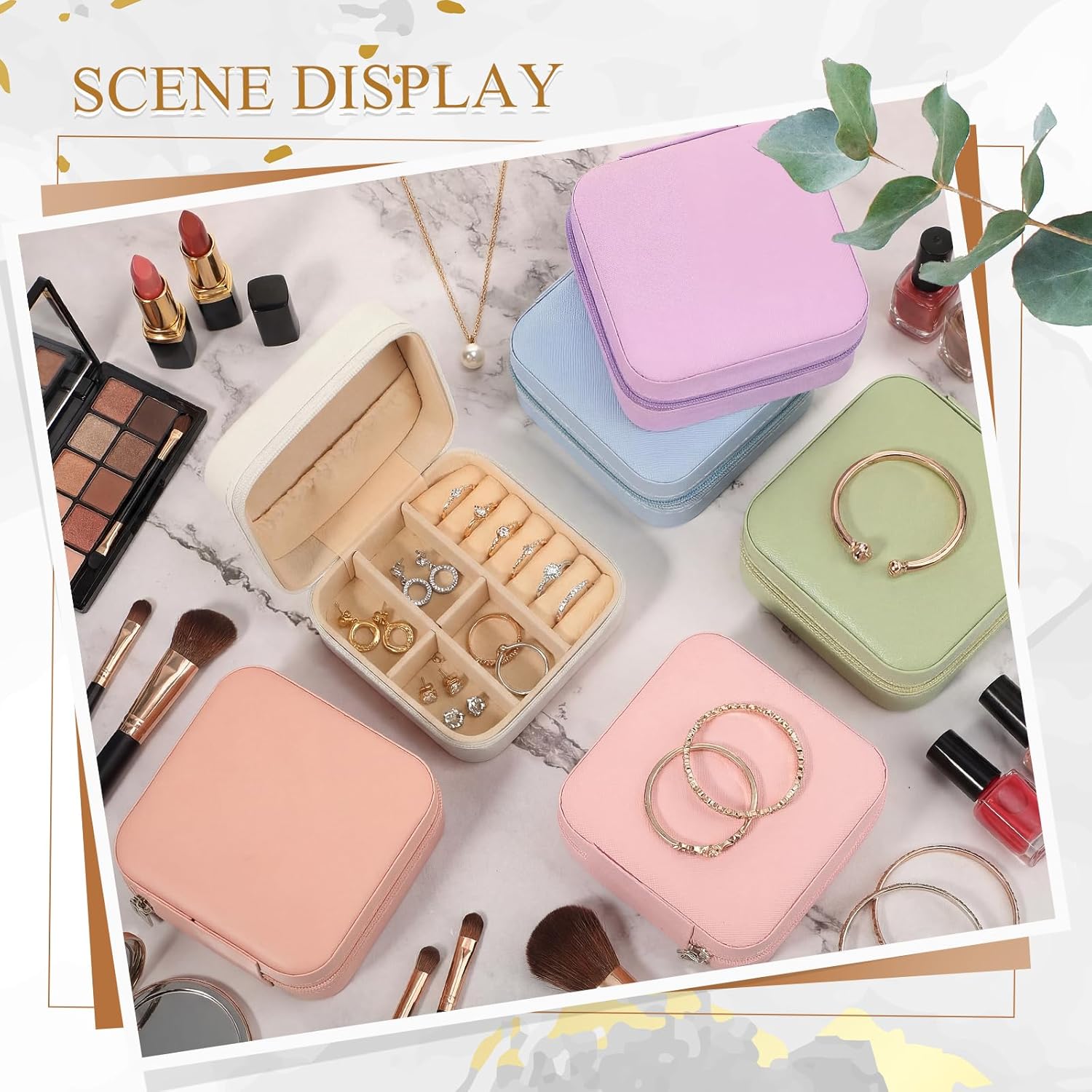 6 Pcs Jewelry Box Small Gift Travel Jewelry Case Portable Storage Jewelry Organizer PU Leather Wedding Ceremony Travel Jewelry Holder for Women Girls Ring Necklace Earring Bracelet Pendant, White Blue
