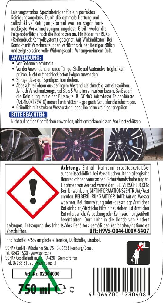 SONAX Xtreme – Produit d'entretien pour Jantes | Nettoyant spécial très efficace pour toutes les jantes en acier et en alliage léger, y compris peintes, chromées et mates.