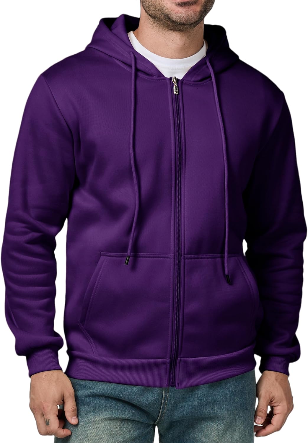 Men’s Full Zip Hoodie Casual Long Sleeve Hooded Sweatshirt Fleece Drawstring Zip Up Jacket with Pockets
