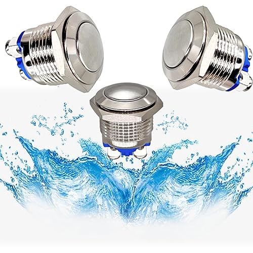 Miniatura 5 de Xnrtop Paquete de 2 interruptores momentáneos de botón de acero inoxidable resistente al agua, parte superior plana de metal de 12 V, 24 V, 36 CC