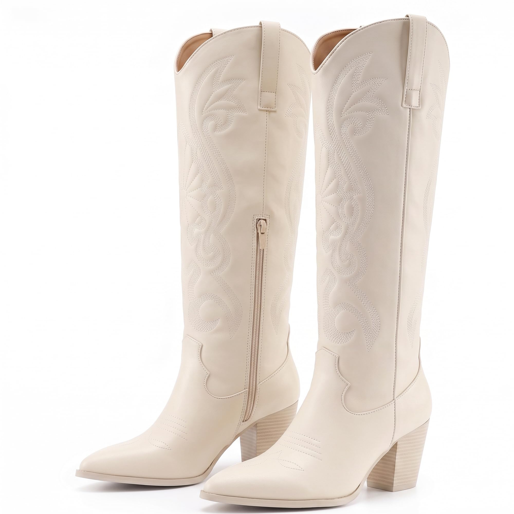WIRALOMI Cowboy Boots for Women Knee High Western Chunky Heel