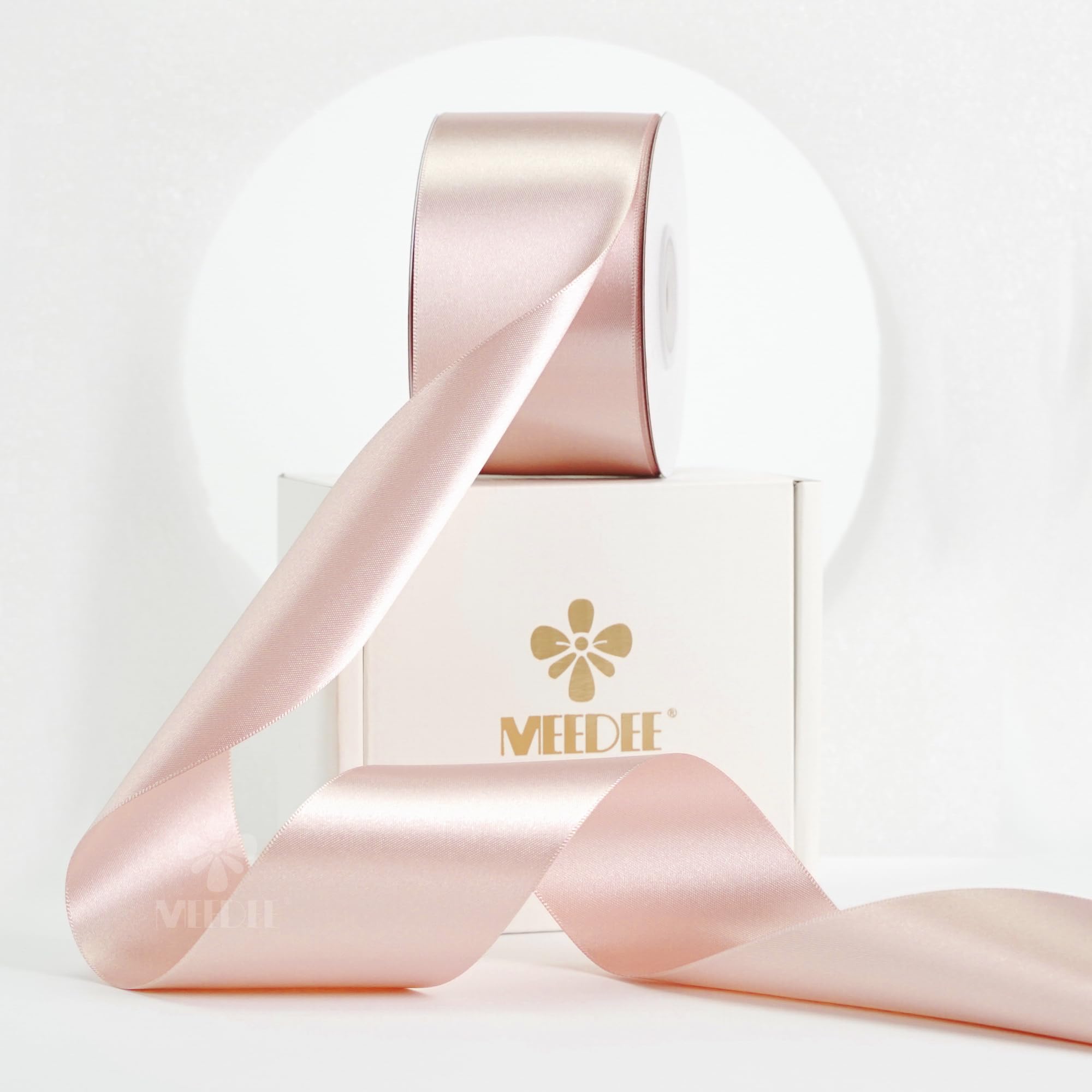 MEEDEE Rose Gold Satin Ribbon 2 Inch Rose Gold Ribbon Lux Double Faced Ribbons by 25 Yards Silk Satin Ribbons for Gift Wrapping, Wedding, Flower