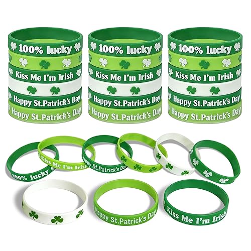 St Patricks Day Bracelets - 30PCS Shamrock Rubber Bracelets Bulk