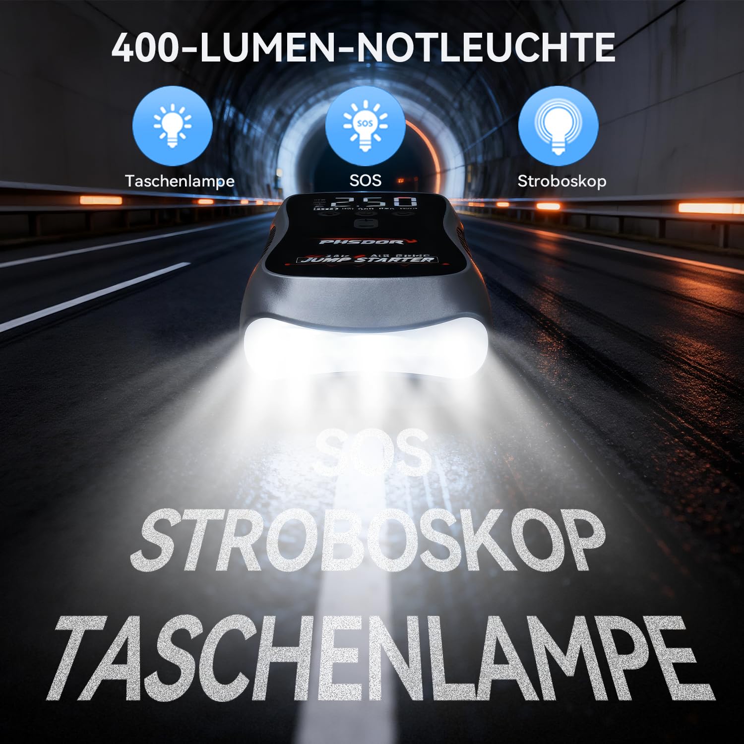 8000A Starthilfe Powerbank für Pkw mit Kompressor 150PSI, 25000mAh Auto Starthilfe Powerbank (Bis Zu All Benzin Oder 10,0L Diesel), Jump Starter Auto mit LED Taschenlampe, Batterie Booster 12V
