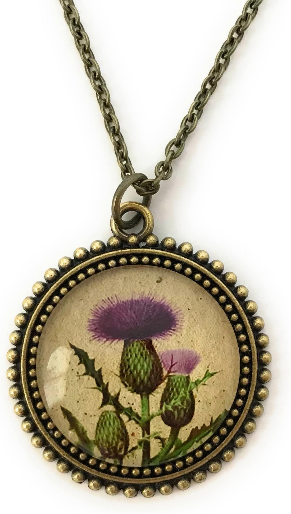 Fern & Filigree Scottish Thistle Necklace - Handmade Vintage Flower Print Pendant for Women
