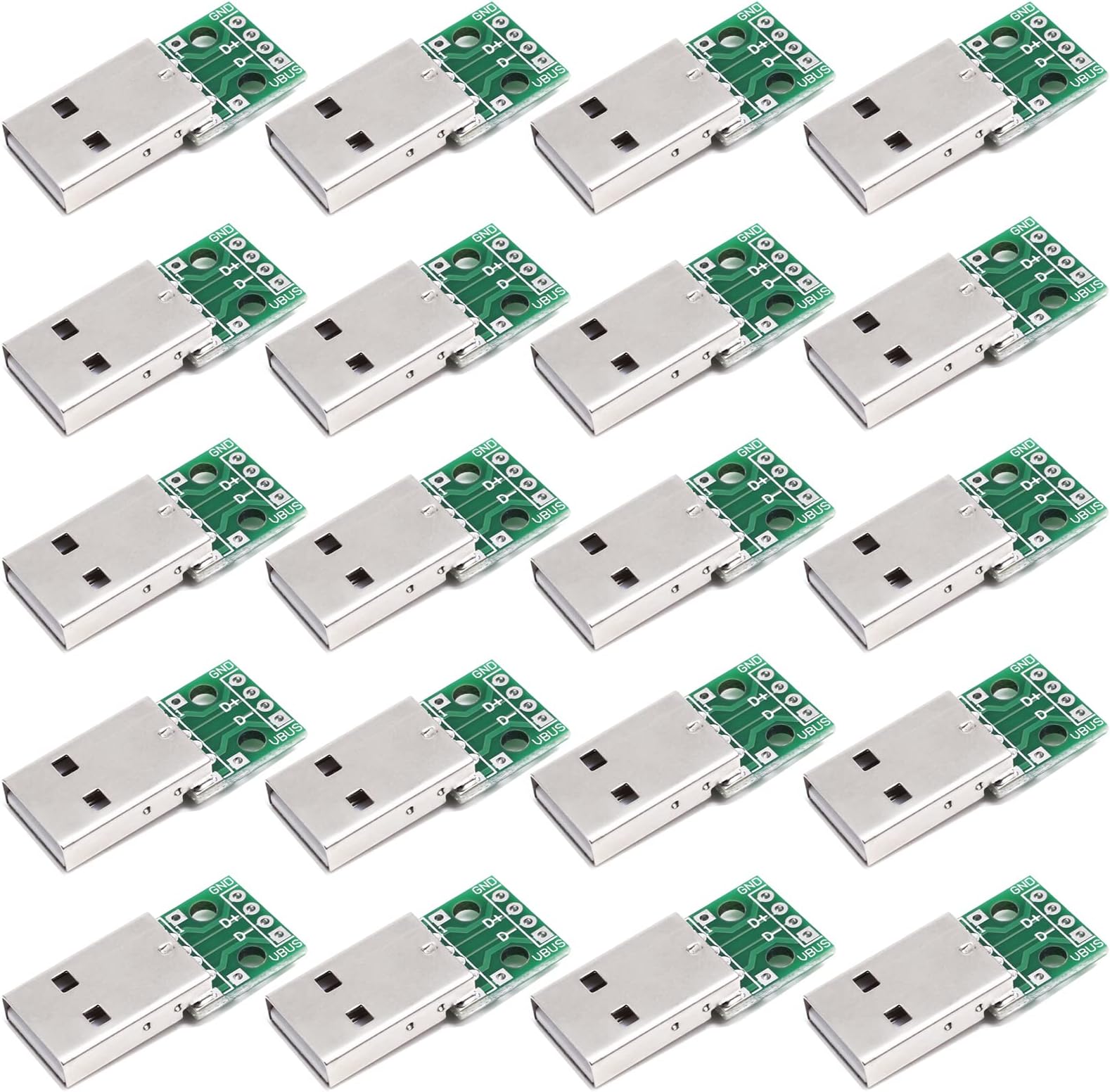 TeansicUSB-A Male to DIP Breakout Board Adapter, 4 pin for 2.54mm PCB Board Module, Pack of 20
