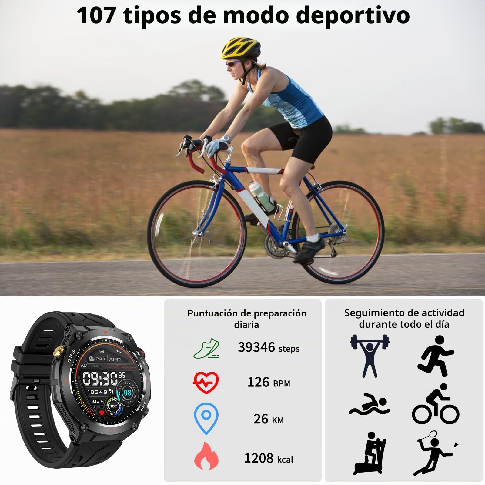 Reloj inteligente militar con GPS, presión/altitud/brújula, reloj inteligente resistente para hombres con batería extra grande de 650 mAh, contestar/hacer llamadas, más de 100 modos deportivos