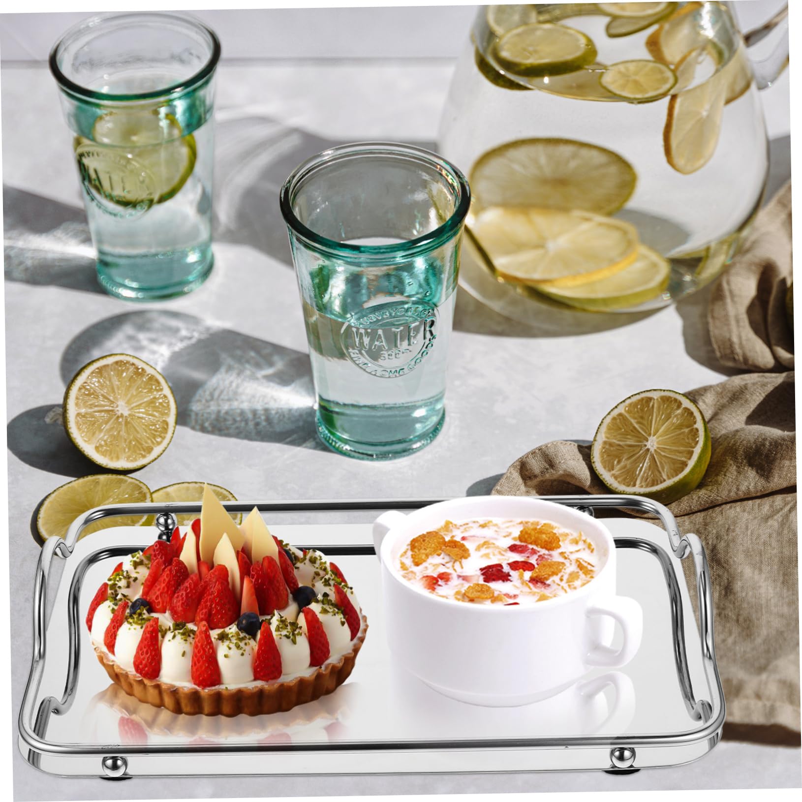ULTECHNOVO Vassoio Rettangolare Design Raffinato in Metallo Inossidabile con Manici e Finitura Lucida per Servizio Tavola per Dinner Party e Uso Quotidiano