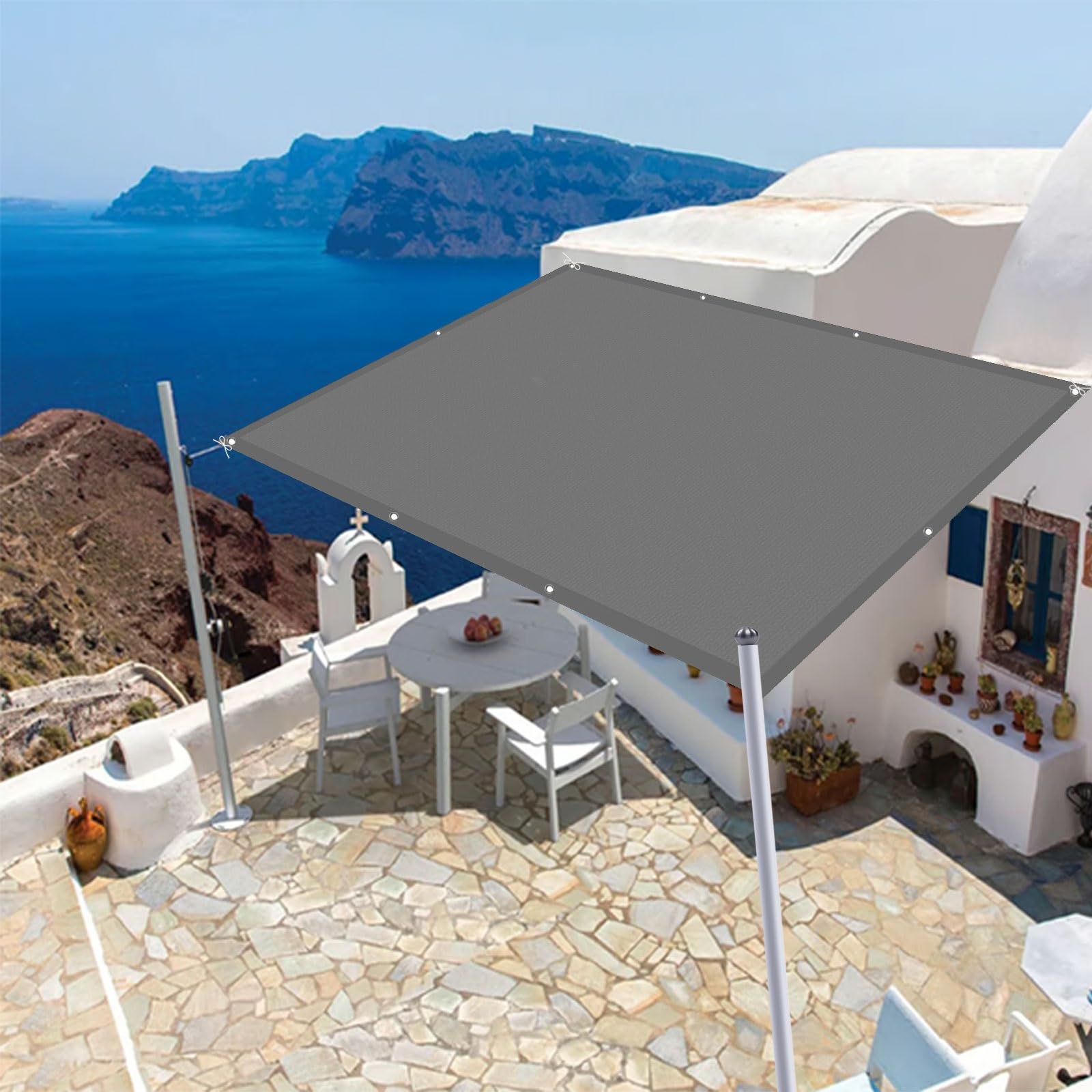 Voile d'ombrage rectangulaire gris clair 2x9 m avec cordes