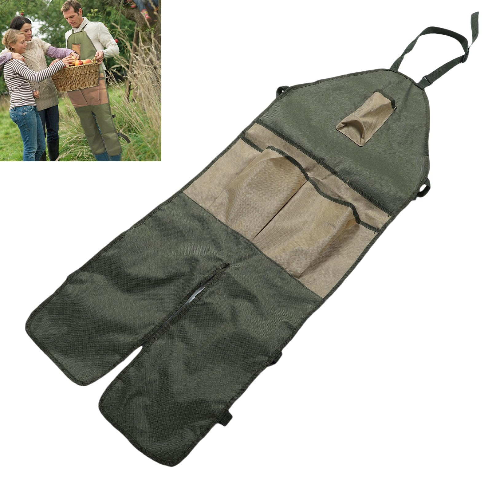 Tnfeeon Delantal de Jardín, Delantal Largo Ajustable de Tela Oxford 600d con Múltiples Bolsillos y Protección de las Piernas para Trabajos Al Aire Libre, 46.5x17.7