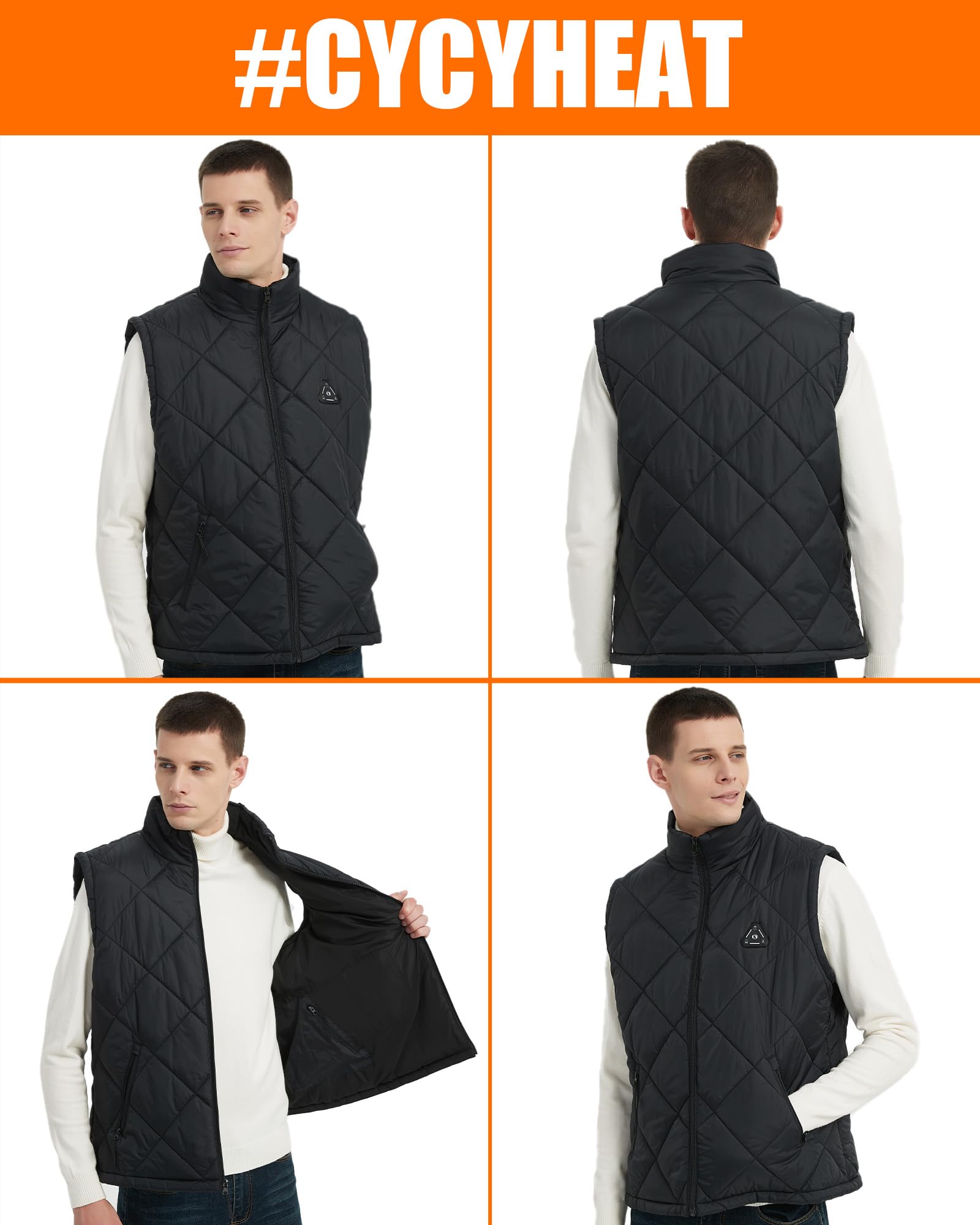 CYCYHEAT Gilet riscaldabile da uomo con batteria da 7,4 V 10000 mAh e controllo 4 in 1, leggero gilet riscaldante imbottito con tecnologia di riscaldamento al carbonio migliorata per attività