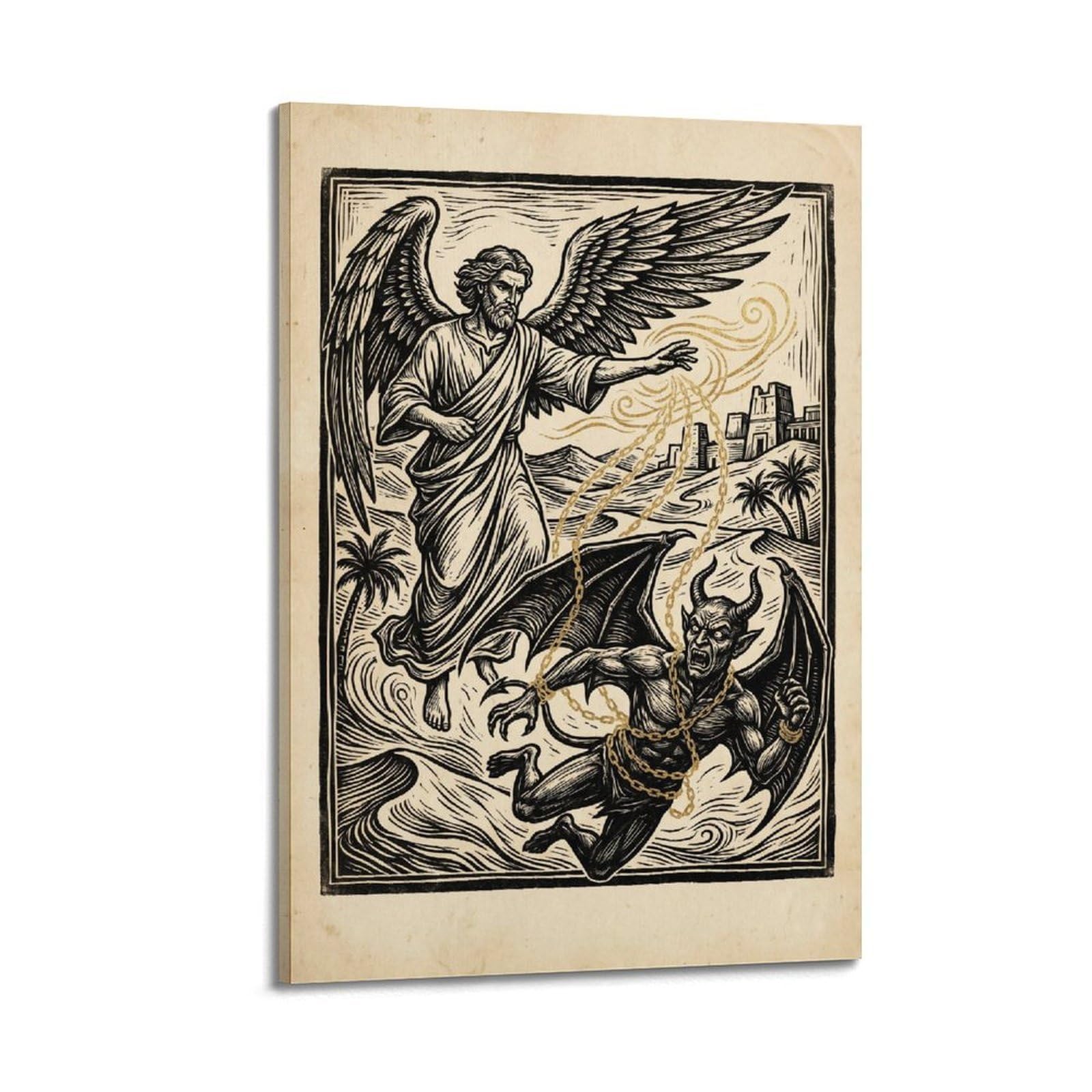 OKNGB Archangel Raphael Poster Asmodeus Binding Sacred Demon Battle Decorative Painting Canvas Art Picture 24x36inch(60x90cm)