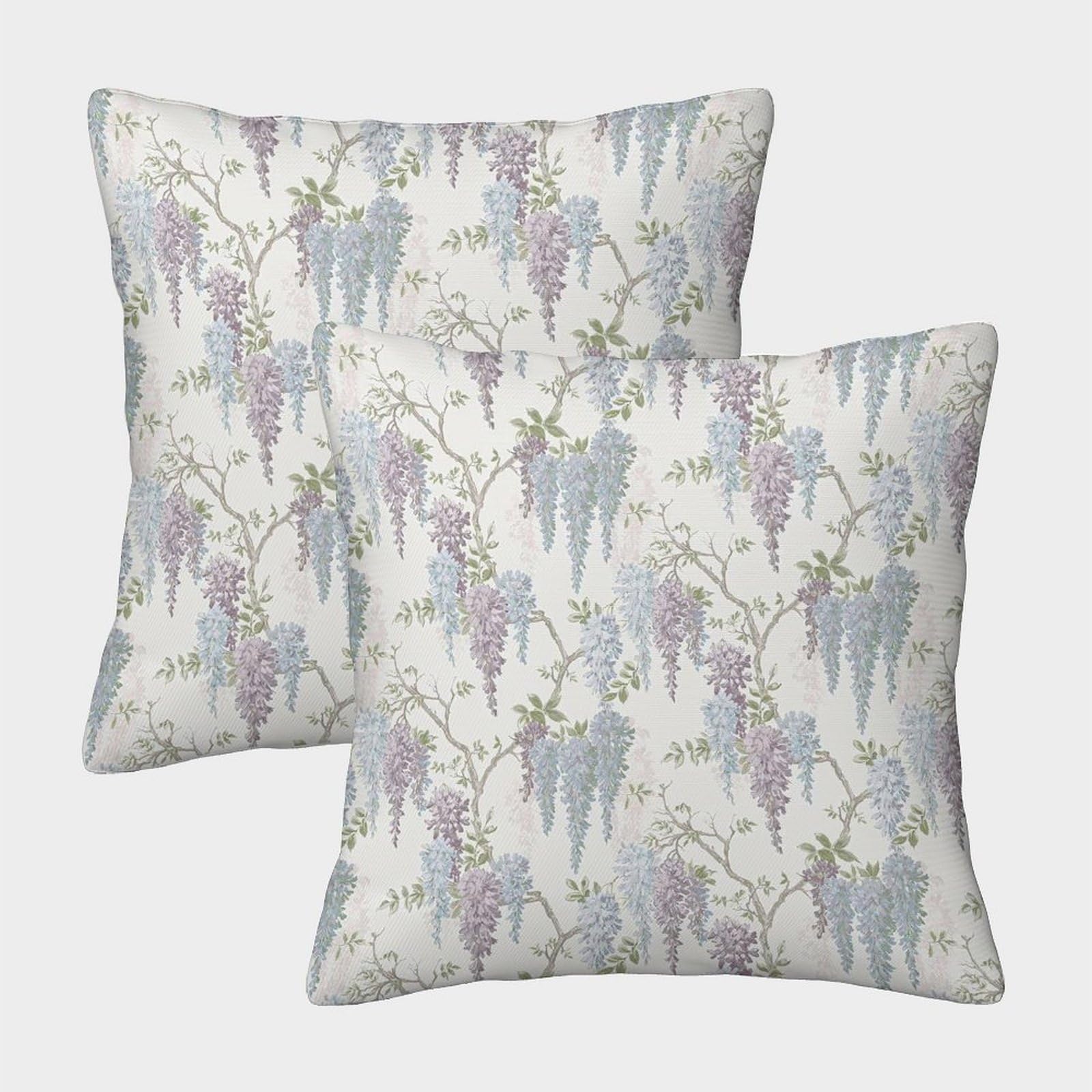 GXYUAOIEF Wisteria Waterfall Cushion Covers Set of 2 Retro Pastoral Style Square Cushion Case for Sofa Bed with Smooth Invisible Zip Decorative Soft 50x50cm