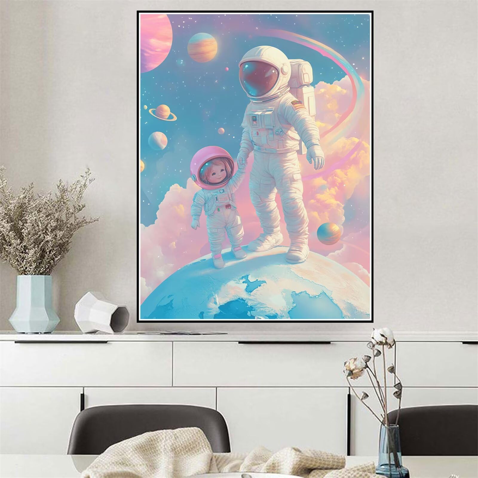 Malen Nach Zahlen Erwachsene Sternenhimmel Malen Nach Zahlen Astronaut Paint by Numbers, DIY Handgemalt Ölgemälde Leinwand Set für Kinder Anfänger, Deko Wohnzimmer, Geschenke für Frauen 60x80cm Q-1018