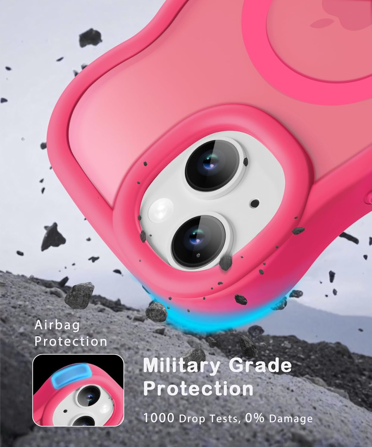 Magnetic for iPhone 14 Case, for iPhone 13 Case, Compatible with Magsafe Wavy Frame Cute Translucent Matte Hard Back Silicone Bumper Shockproof Protective Phone Case Women Girls, Hot Pink - Image 6